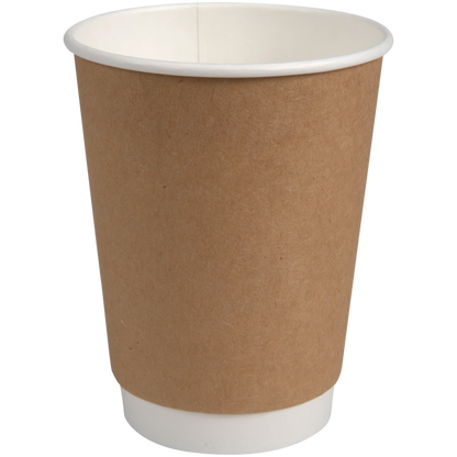 The double-walled coffee cup "Kraft" from Abena Re-Seller GmbH is a simple brown paper cup with a white interior and base, ideal for those seeking an eco-friendly alternative to stainless steel cups.