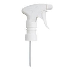 A white plastic Abena Re-Seller GmbH GastroPower spray head for GP Twin (1999915026) with a long dip tube is depicted against a solid-colored background. Available as 1 package in a box.