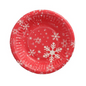 The paper plate "Winter Time" by PAPSTAR GmbH with a diameter of 19 cm and a height of 3 cm features red motifs adorned with variously sized white snowflakes - a perfect choice for winter celebrations. The slightly ruffled edges give a textured look and are also sustainably certified as an FSC product. Available in packs of 50 pieces.