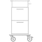 Black and white line drawing of the Novocal care and work trolley with a full plastic chassis, two large drawers with horizontal handles, four wheels, and a side handle, shown from the front. Brand: Novocal. Package (1 piece).