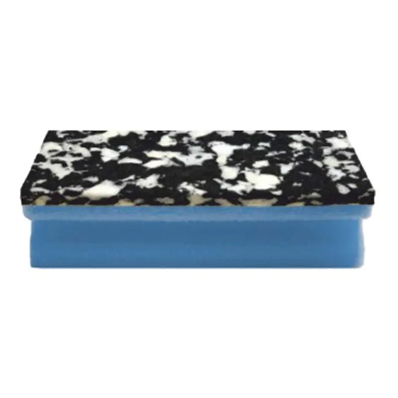 The Arcora PU-PAD SPONGE (150 x 70 x 45 mm) from Arcora International GmbH has a rectangular blue PU foam base and a black and white speckled scrubbing surface, depicted against a plain white background. Pack of 10 sponges.