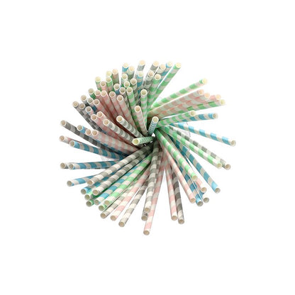 A bundle of PAPSTAR 100 straws, paper Ø 6 mm from PAPSTAR GmbH in pastel colors, spirally arranged with openings facing the viewer, against a plain white background.
