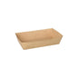 A simple, rectangular brown "PAPSTAR 50 snack trays, cardboard 'pure' - brown" from PAPSTAR GmbH stands empty on a white background - an eco-friendly disposable serving solution made of cardboard.