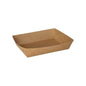 The PAPSTAR 50 snack trays, cardboard "pure" - brown by PAPSTAR GmbH are simple, rectangular brown paper trays with raised edges - ideal as eco-friendly disposable snack trays. Pictured on a white background.