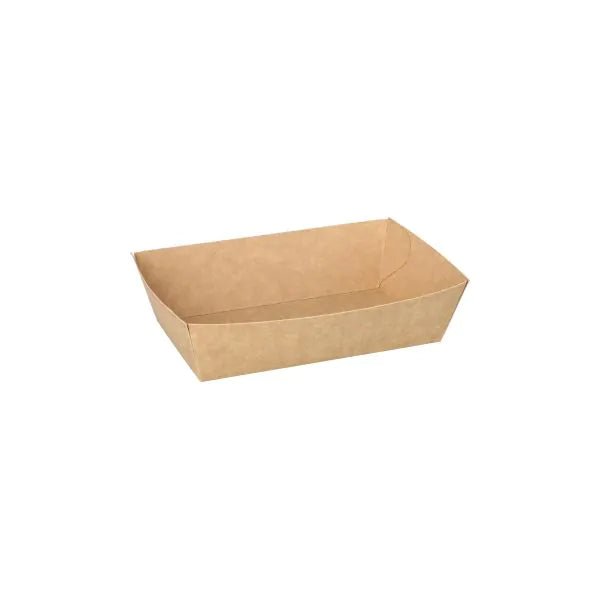 The PAPSTAR GmbH 50 snack trays, cardboard "pure" - brown, are simple, brown, rectangular cardboard bowls with slanted sides, made from sustainable disposable material and depicted empty on a white background.