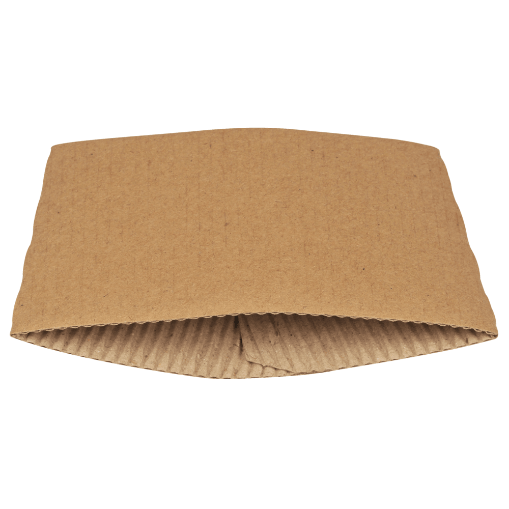 A brown Java Jacket coffee sleeve from Abena Re-Seller GmbH, for 24 and 33 cl cups. Ribbed for grip and hand protection. Sold in packs of 100 pieces; ideal for protecting your hands from hot beverages.