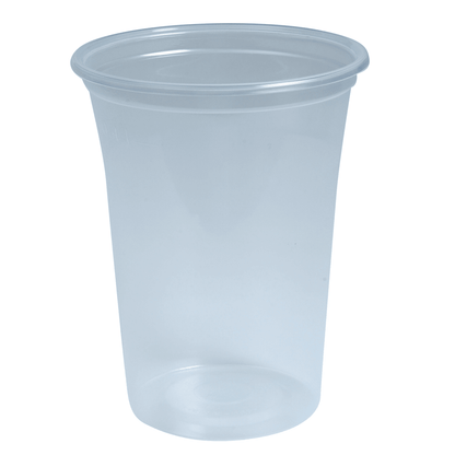 Pictured is a transparent Abena Re-Seller GmbH drinking glass made of shatterproof polypropylene against a white background. This dishwasher-safe cup has a slightly flared rim and smooth sides.