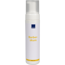 A white bottle labeled "Shaving Foam, 200 ml" from Abena Re-Seller GmbH with a clear cap stands upright against a plain white background - mild foam in a box (6 packs), ideal for a thorough shave.