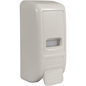 The Abena Re-Seller GmbH push button dispenser (1,000 ml, white) is a wall-mounted soap dispenser with a rectangular push lever labeled "PRESS" and a small viewing window for content control.