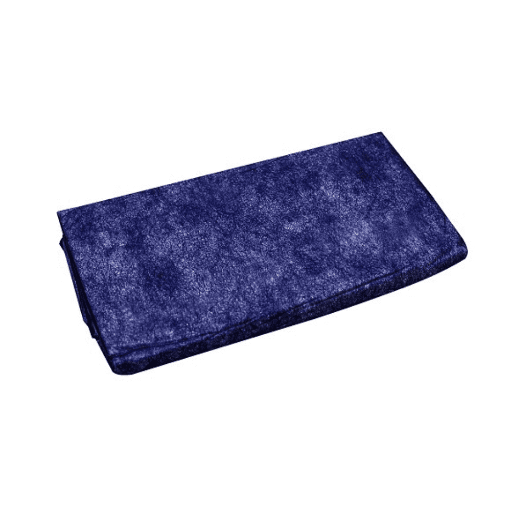 A folded disposable patient blanket with paper filling from Rescue Trade in deep blue evokes luxury and is elegantly presented on a bright white background.