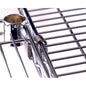 Close-up of a Novocal "S" hook for grid shelves (1 piece), securing chrome-gloss wire shelves; metal cylinder partially visible in the background. Ideal as a storage solution from Novocal.