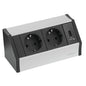The Novocal Smart Power Outlet Allrounder features two grounded European sockets, a USB charging port, and a silver-black design with the "EVOline" logo on the lower right front. Includes H05 cable; 1 piece per package.