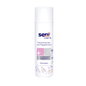 Pictured is a white, cylindrical 500 ml bottle of Seni Care skin cleansing and care foam from TZMO Deutschland GmbH. The German label with application illustrations highlights panthenol and vegan-friendly ingredients for sensitive skin. It features a white cap.
