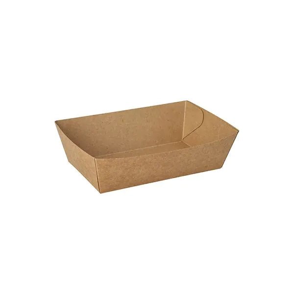 The PAPSTAR 50 snack trays made of brown cardboard, unembossed and rectangular with slanted sides, is the eco-friendly disposable tableware from the brand PAPSTAR GmbH for sustainable enjoyment.