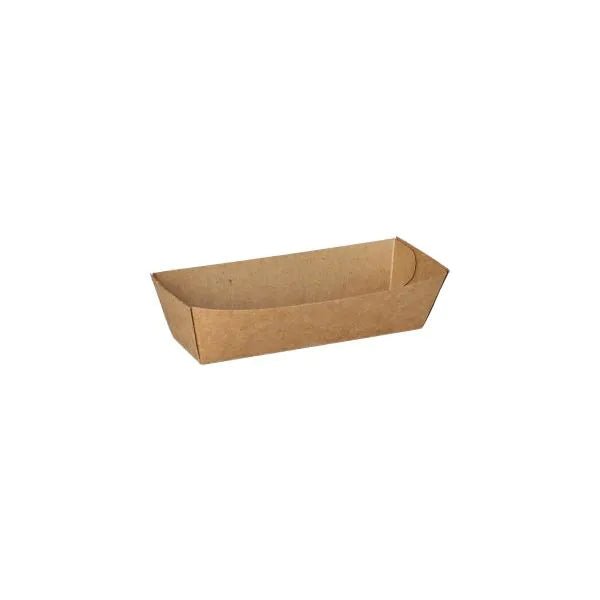 The PAPSTAR 50 snack trays, cardboard "pure" - brown from PAPSTAR GmbH are eco-friendly, rectangular cardboard bowls with slanted sides - ideal as sustainable disposable tableware or eco-friendly snack trays for conscious serving.