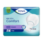 Packaging for TENA Comfort Maxi incontinence pads, containing 34 pieces. The design includes a blue-violet color scheme with an image of the incontinence pad on the right side and symbols indicating absorbency and product benefits.