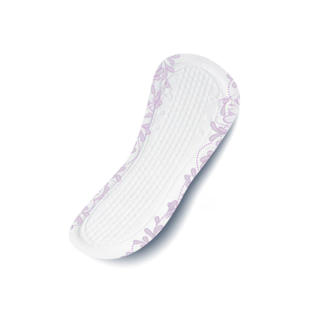 The TENA Discreet Mini Plus incontinence pad from TENA – Essity Germany GmbH offers triple protection with a white base and subtle purple floral pattern. Its textured surface ensures excellent absorbency for maximum comfort, and the curved, elongated shape provides reliable bladder weakness protection. This product is delivered in a pack of 20 pieces.