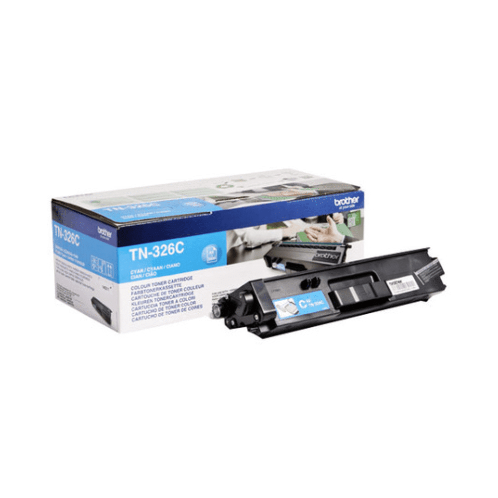 A cyan toner cartridge from Brother Toner for Brother HL-L8250/MFC-L8600 next to the packaging box, which contains images and product specifications.