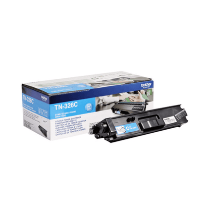 A cyan toner cartridge from Brother Toner for Brother HL-L8250/MFC-L8600 next to the packaging box, which contains images and product specifications.