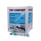 A box of AMPri Top-Comfort PP oral care swabs with PU sponge, with one swab partially removed from the box. The packaging indicates 250 individually wrapped taste-neutral swabs with sponge tips.