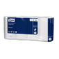 The Tork 110789 small roll toilet paper Universal T4, a 2-ply toilet paper roll in a carton packaging with 64 rolls per carton, features the Tork logo and product information as well as sustainability certificates. Its blue-white design emphasizes its cost-effectiveness.