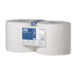 A carton of Tork 129262 standard paper towels Universal W1 W2 2-ply rolls, offers high capacity and multifunctional use. The package contains two large white paper towels wrapped in transparent plastic and features a blue label with product information.