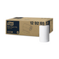 Shown is a large box with the label "Tork 129265 Standard Paper Towels Universal W5 2-ply" from TORK – Essity Professional Hygiene Germany GmbH. Next to it is a single white roll, known for its high absorbency and offering a cost-effective solution for everyday needs.