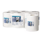 Six rolls of Tork 130044 Strong Multipurpose Paper Towels Premium M2 are displayed, one roll prominently in the foreground and five in the background. Each roll is labeled with product information from TORK – Essity Professional Hygiene Germany GmbH. The white paper with QuickDry quality seems to be packaged for commercial premium use.