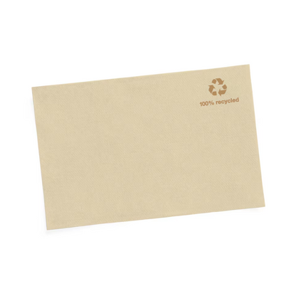 Product description: The Tork Xpressnap® 13840 Dispenser Napkin Natural with Environmental Symbol Advanced N4 1-ply features a beige paper design with a small recycling symbol and the text "100% recycled" in the upper right corner. It is made from recycled fibers. It is presented on a plain white background.