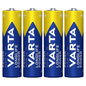 Four vertically aligned Varta AG Industrial Pro Mignon AA batteries with blue and yellow brand labels.