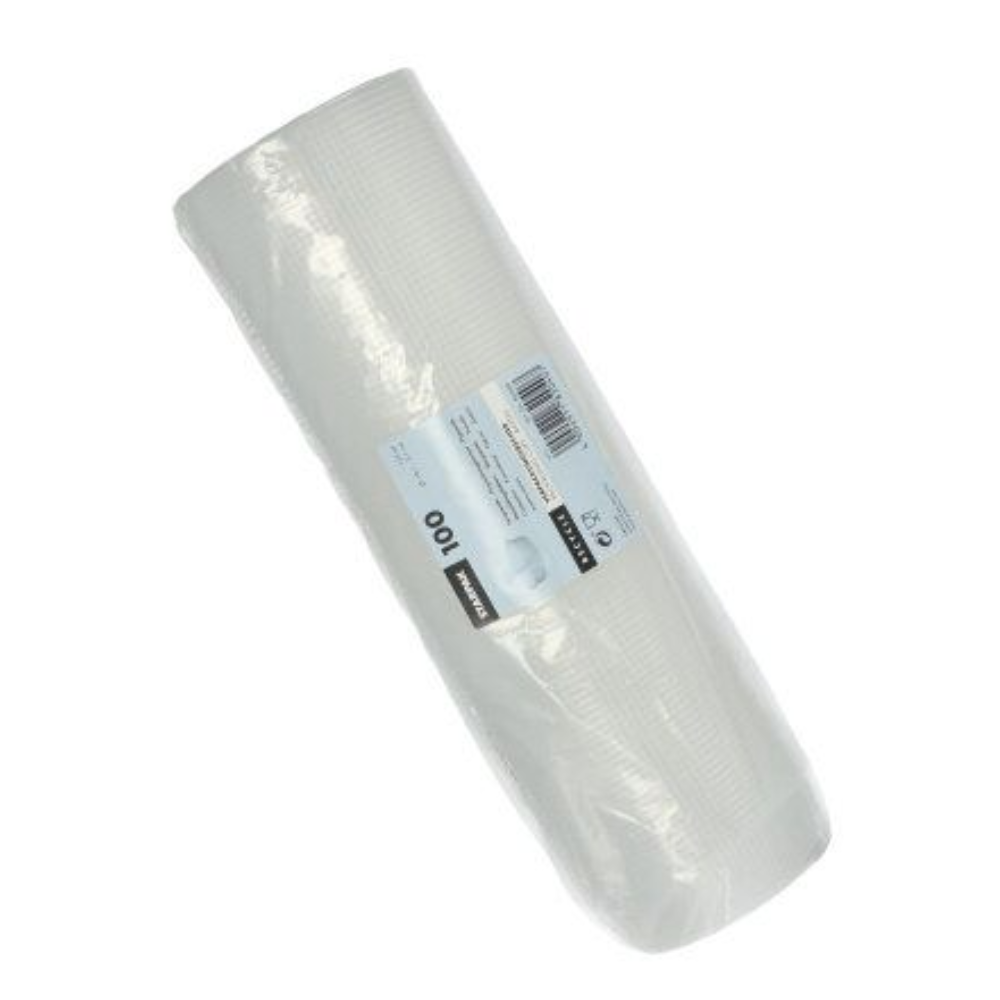 A stack of 100 Starpak packaging cups PP round transparent (125 ml) wrapped in clear plastic with a Starpak product label, depicted against a solid white background.