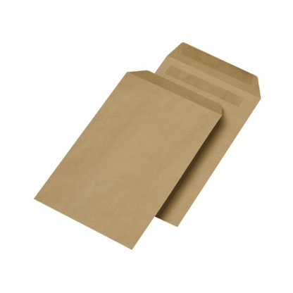 Two unprinted, self-adhesive Liebl shipping envelopes C5 162 x 229 mm, 90 g brown kraft paper, partially overlapping on a white background. One is slightly open, revealing the inside.
