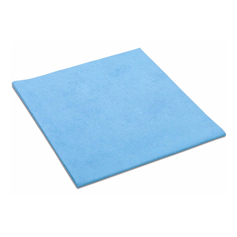 A neatly folded blue Vileda MicroClean Plus microfiber cloth, sold by Vileda GmbH in a pack of 5, demonstrates its superior cleaning performance against a pristine white background.