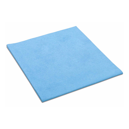 A neatly folded blue Vileda MicroClean Plus microfiber cloth, sold by Vileda GmbH in a pack of 5, demonstrates its superior cleaning performance against a pristine white background.