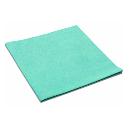 A neatly folded Vileda MicroClean Plus microfiber cloth by Vileda GmbH in green represents high cleaning performance against a pristine white background.