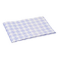 This Vileda microfiber dishcloth with a blue checkered pattern on folded white fabric guarantees streak-free cleaning. It is delivered in a pack of 3 by Vileda GmbH.