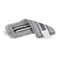 A gray Vileda Professional UltraSpeed Trio mop head from Vileda GmbH with textured stripes lies flat on a white surface. The fringed edges and Velcro fasteners emphasize its practical design for use with mop handles and include advanced microfiber technology for efficient cleaning.