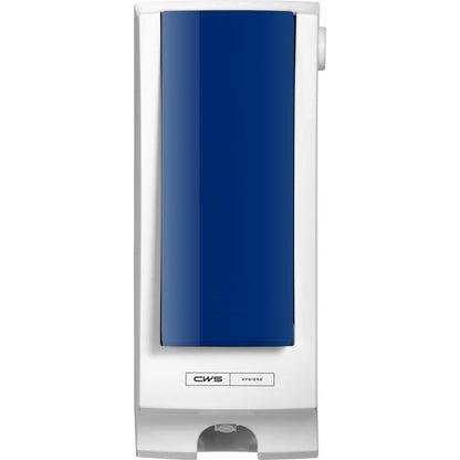 A white, wall-mounted CWS toilet seat cleaner dispenser SeatCleaner with a blue front panel and push button. Features the CWS logo and the "Hygiene" label and matches other CWS products.