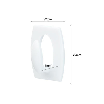 The Command™ Mini Hook, 17006 from 3M Deutschland GmbH, is a white rectangular hook (22x29mm) with rounded edges and an 11mm inner oval. Arrows indicate the dimensions. Ideal for hanging without drilling and removable without residue.
