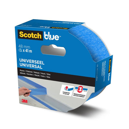 A roll of ScotchBlue™ Painter's Tape "Multi-Surface" by 3M Deutschland GmbH in blue, 48 mm x 41 m, is delivered in a blue-white branded box with multilingual labeling and a cut-out showing the tape.