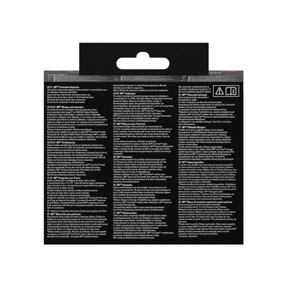 The back of the 3M™ Cool Flow™ Particulate Respirator 8812, FFP1, with valve (3-pack) from 3M Deutschland GmbH shows multilingual instructions and warnings in white on black, with two symbols at the top right.