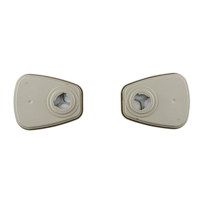 Zwei identische 3M™ Filterpatrone 6059 ABEK1-Kombinationsfilterpatronen (1 Paar/Packung, 3M Deutschland GmbH) mit zentralen kreisförmigen Öffnungen sind nebeneinander auf weißem Hintergrund abgebildet, geeignet für Atemschutzmasken.