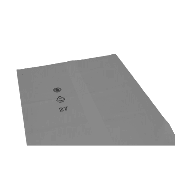 The flat, gray plastic plate DEISS 94023 (800+460x1300 mm, type 100) from EMIL DEISS KG (GmbH + Co.) is equipped with a recycling symbol, the number 27, and a circle symbol - ideal for proper disposal or use with DEISS garbage bags.