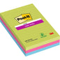 A pack of Post-it® Super Sticky Notes in large format from 3M Deutschland GmbH, lined, in various colors (101 mm x 152 mm, 90 sheets/block, 3 blocks), with 100% PEFC certification (SGSCH-PEFC-COC-110078).