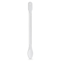 The Dr. Schumacher stirring spoon (1 piece) from Dr. Schumacher GmbH is a long, slender, white kitchen utensil made of plastic with a small hole near the top end and a rounded spoon bowl, depicted on a plain white background.