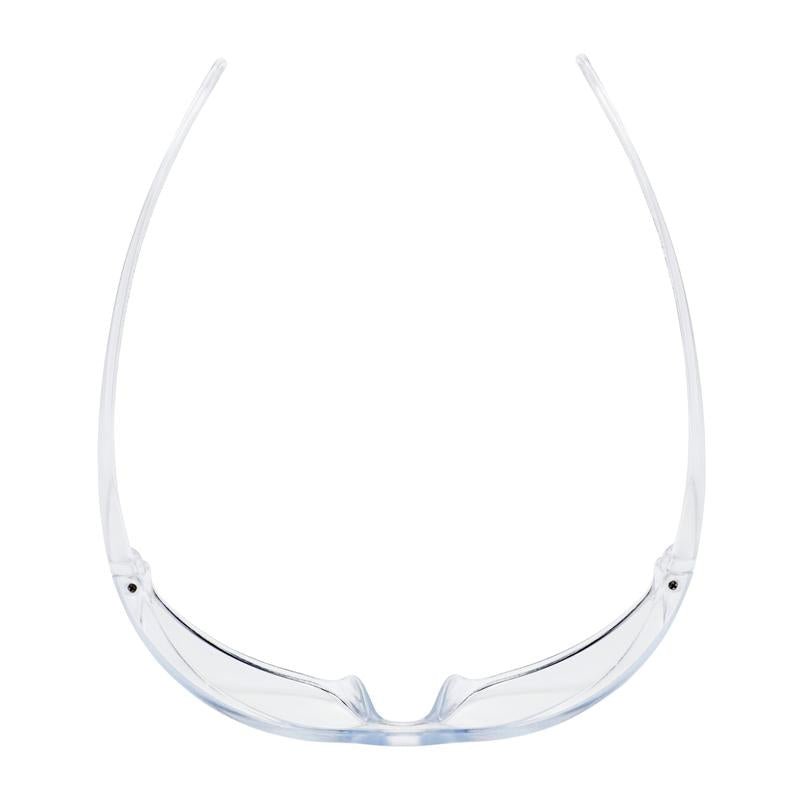 A pair of 3M™ Virtua™ Safety Glasses AP, clear lens from 3M Deutschland GmbH is pictured from above on a white background, with curved arms and transparent lenses for optimal eye protection.