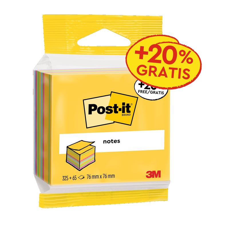 Post-it® Notes Cubes, Ultra Colors, 76mm x 76mm, 20% Free Promotion, 390 Sheets/Pad, 1 Pad/Pack, 100% PEFC, SGSCH-PEFC-COC-110078 | Pack (1 set)