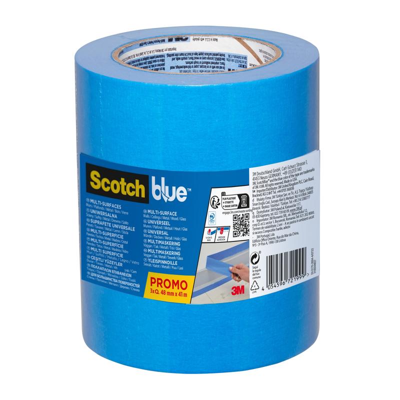ScotchBlue™ Multi-Surface Painter's Masking Tape, 48mm x 41m, 3 Rolls/Pack, 100% PEFC, SGSCH-PEFC-COC-110078 | Pack (3 rolls)