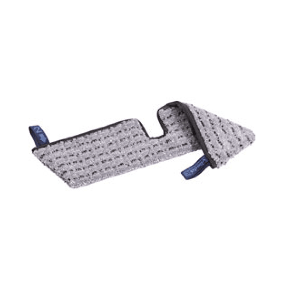 The Vileda Professional Swep Duo r-MicroPlus Mop - 50 cm from Vileda GmbH is a triangular grey pad with a textured surface and black edge, ideal for floor cleaning, with small blue tabs at two corners, made from recycled plastic.
