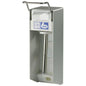 The Dr. Becher wall dispenser with aluminum housing from Dr. Becher GmbH features a hygienic dispensing system and an elegant design for wall mounting with a silver lever. It has a white plastic front with a label and a robust metal nozzle for soap dispensing.